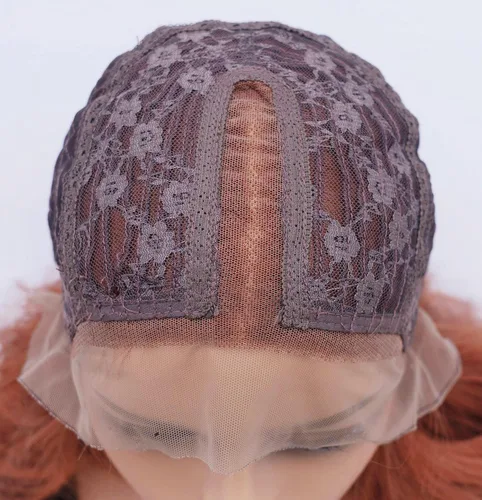 Vista 8 de Rugelyss Peluca de cabello sintético de 24 pulgadas de largo, color rojo cobrizo sin pegamento, parte libre de ondas naturales, parte libre de área