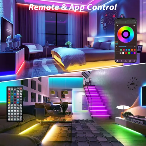 Vista 3 de Ledagic Luces LED RGB de 150 pies para dormitorio, sincronización de música, tira de luces LED RGB con aplicación y control remoto, luces LED
