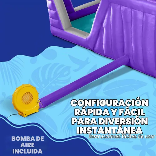 Vista 6 de Sunny & Fun - Parque inflable de cuatro esquinas, resistente para diversión al aire libre, pared de escalada, tobogán y piscina profunda, fácil