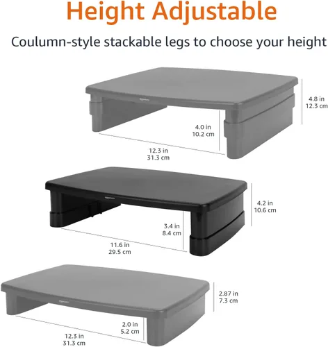 Vista 11 de Amazon Basics Soporte elevador de escritorio rectangular de altura ajustable para monitor de computadora con almacenamiento para reducir la tensión
