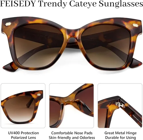 Vista 4 de FEISEDY Lentes de sol polarizados de moda, marco retro de gran tamaño para mujer, protección UV400, B0009