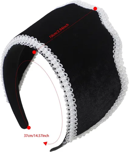 Vista 8 de Diadema victoriana de terciopelo con perlas isabelinas Tudor Coronet Negro