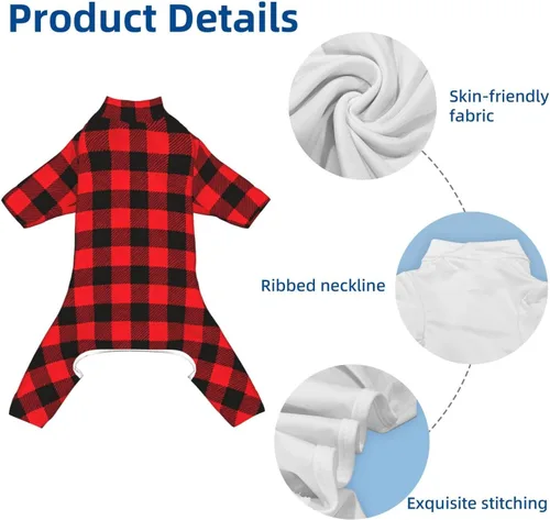 Vista 3 de SWEET TANG Funny Unique Pet Onesie Calming Shirt Christmas Buffalo Plaid Pattern (253)