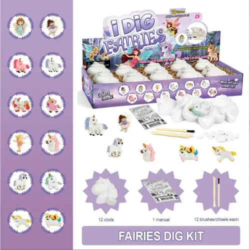 Vista 2 de Liberty Imports Paquete de 12 kits de excavación de hadas y unicornio para niños, aventura mágica encantada de excavación, recuerdos de fiesta