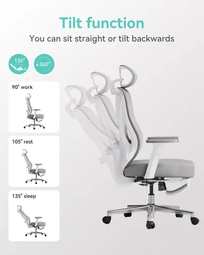 Vista 6 de Hbada P5 Silla de oficina ergonómica, silla de escritorio con soporte lumbar y altura ajustables, silla de computadora cómoda de malla