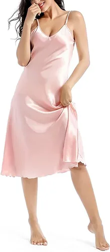 Vista 10 de Camisón de satén para mujer, vestido largo para dormir, camisones de seda con cuello en V Un negro