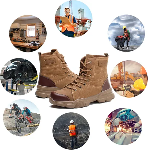Vista 8 de SUADEX botas con puntera de acero para hombre, botas militares de trabajo, zapatos de trabajo indestructibles para mujeres, deportivos, puntera
