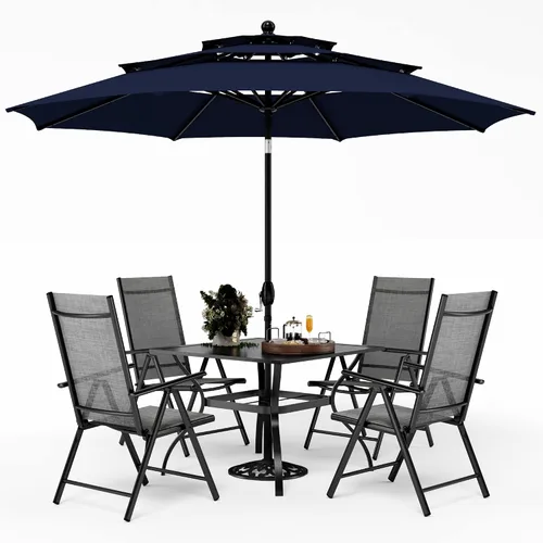 Vista 11 de PHI VILLA Juego de comedor de patio de 5 piezas con sombrilla de 10 pies (beige), juego de mesa y sillas para exteriores con sillas de comedor