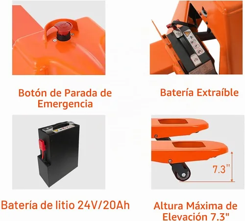 Vista 5 de Tory Carrier - Gato de palet eléctrico completo, capacidad de 3300 libras Naranja