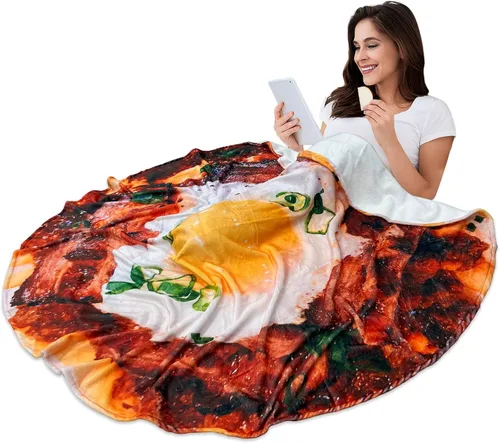 Vista 11 de Manta redonda de tortilla para adultos, manta grande de franela suave y cómoda con diseño de queso y pizza, manta para niños, artículos extraños