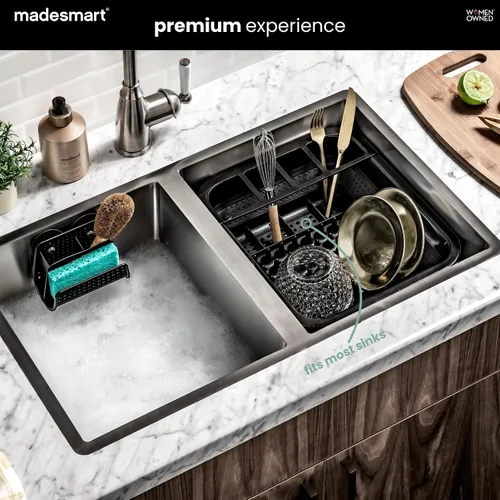 Vista 2 de madesmart Estante plegable para platos, estación de secado de platos plegable para platos, cuencos, tazas y utensilios, tabla de drenaje integrada