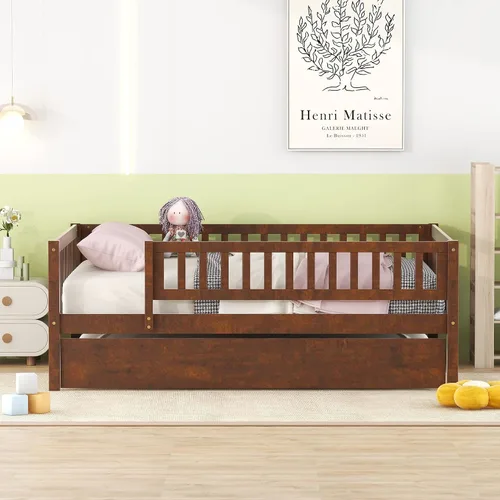 Vista 16 de Sofá cama de madera de diseño clásico, sofá cama, cama de plataforma, tamaño individual con salud y comodidad para dormitorio, estudio, sala