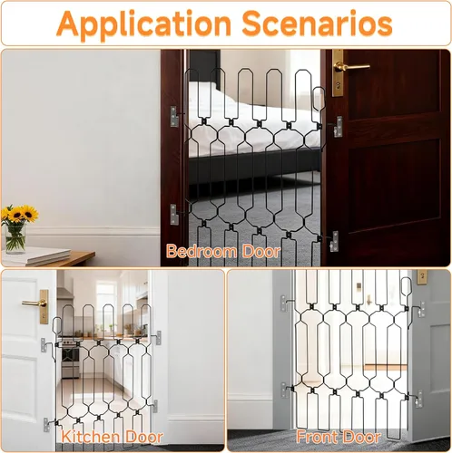 Vista 7 de Barrera retráctil para puerta para mascotas, puerta de perro de 30.7 x 30.7 pulgadas con puerta sin taladrar, puerta retráctil para perros