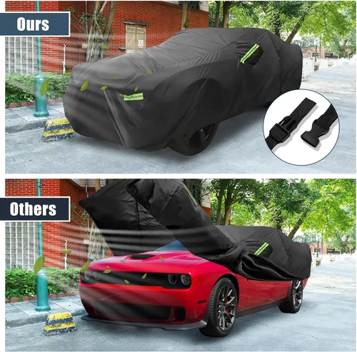 Vista 4 de X AUTOHAUX Funda impermeable de coche para Dodge Challenger SXT, GT, Hellcat, Scat Pack, SE, R/T, SRT8, T/A 2008-2023, resistente al viento