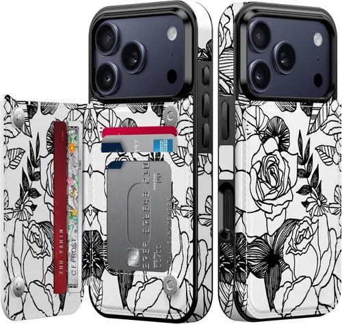 Vista 48 de FUNMIKO Funda tipo cartera para iPhone 15 con tarjetero + clip para efectivo, bloqueo RFID, protección contra caídas de grado militar y obras