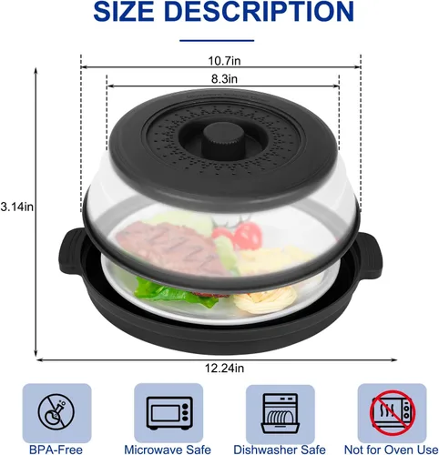 Vista 5 de Funda de alimentos para microondas de 10.7 pulgadas con alfombrilla aislante de calor, cubierta plegable antisalpicaduras de microondas