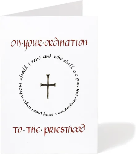 Vista 13 de Tarjeta de felicitación de aniversario de ordenación con sobre, diseño cristiano de vitrales con mensaje de bendición, tarjeta religiosa premium