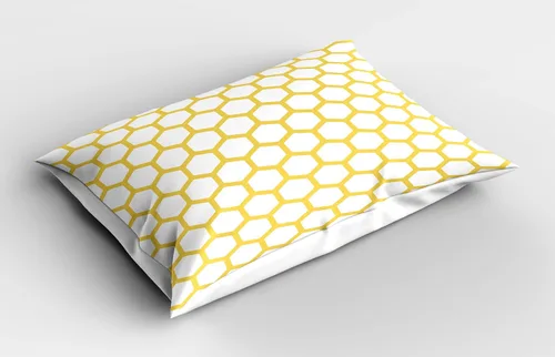 Vista 2 de Ambesonne Funda de almohada amarilla y de almohada, diseño hexagonal de panal de abeja, monocromática geométrica simplista, funda de almohada