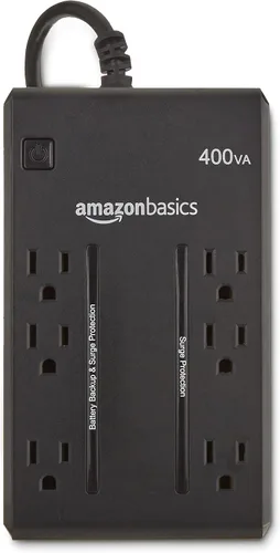 Vista 3 de Amazon Basics UPS - Protector contra sobretensiones y batería de reserva 400VA/255W, 6 tomacorrientes, fuente de alimentación ininterrumpida