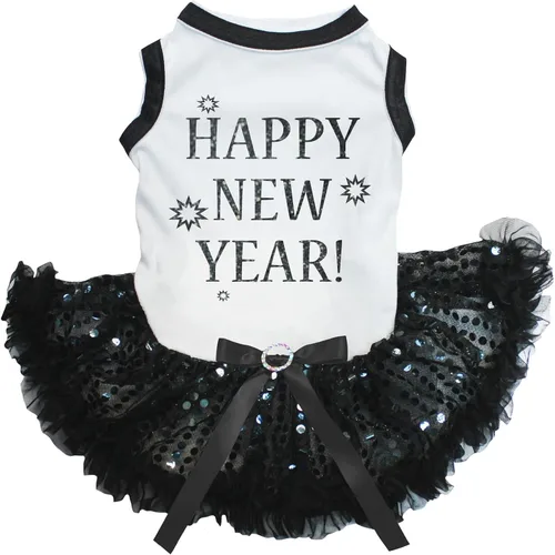 Vista 3 de Petitebella Happy New Year - Vestido para perro cachorro (negro/dorado, talla XS)
