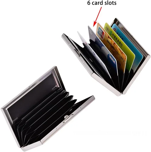 Vista 6 de RFID - Tarjetero de acero inoxidable, protector de tarjetas de crédito para hombre y mujer