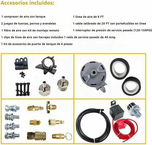 Vista 5 de Sistema de aire a bordo de servicio medio/kit compresor 150 PSI 12V con tanque de bocina de tren/aire de 2,5 galones (9,5 litros)