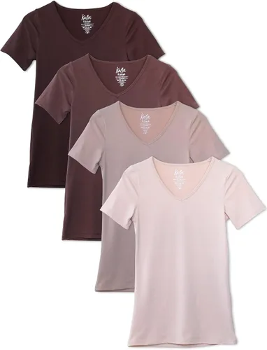 Vista 11 de Kalon - Paquete de 4 camisetas interiores con cuello en V para mujer 4PK Negro