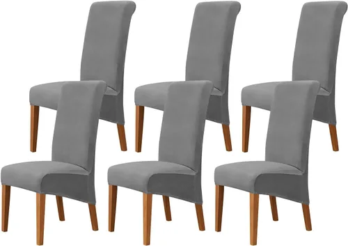 Vista 10 de Juego de 2 fundas de terciopelo para sillas de comedor, color beige, fundas elásticas para sillas de comedor y cocina, reutilizables, protector