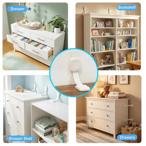 Vista 2 de YEYA - Anclajes de muebles mejorados sin taladrar para bebés, correas ajustables antipuntas, paquete de 4 Correas ajustables antipuntas, a prueba