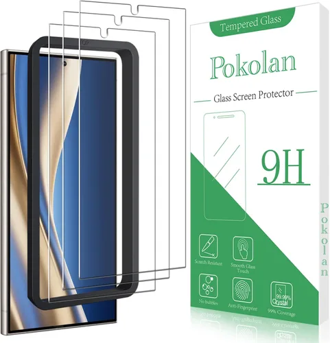 Vista 21 de Pokolan Paquete de 3+3 protectores de pantalla de vidrio templado para Samsung Galaxy S22 Claro