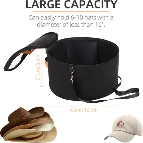 Vista 3 de Pehciroe Caja de almacenamiento moderna para sombreros redondos negros, cajas portátiles de fieltro para sombreros de viaje con tapa translúcida a