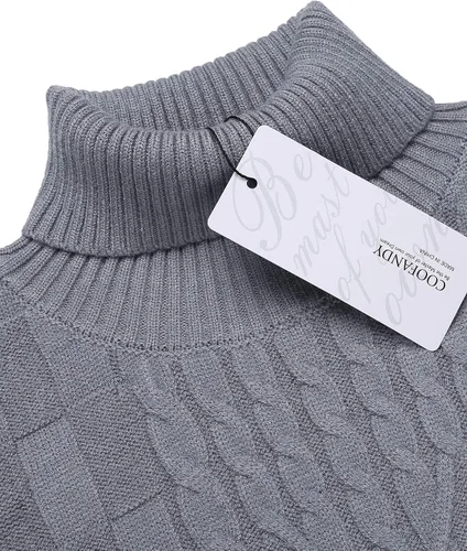 Vista 4 de COOFANDY suéter de cuello alto para hombre, de tejido suave, informal, de manga larga