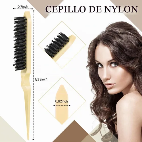 Vista 3 de Geiserailie Juego de 3 cepillos para cabello peinado hacia atrás, cepillo de cerdas, control de bordes, peine para desenredar para cabello negro