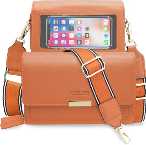 Vista 6 de CrossBody Bolsas con pantalla táctil para teléfono celular, bolsillo con cremallera, bloqueo RFID, tarjetero para iPhone para mujer