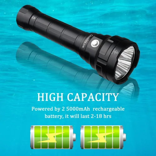 Vista 5 de Luz de buceo, D70 13000 lúmenes súper brillante linterna de buceo, luces de buceo recargables subacuáticas linterna impermeable para bajo el agua