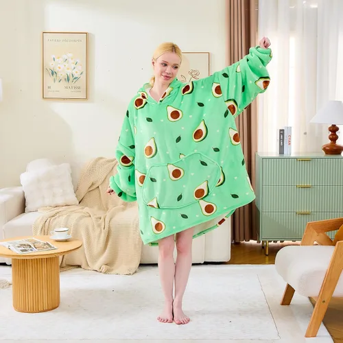 Vista 8 de Moinlizy - Sudadera con capucha tipo manta extragrande, portátil con capucha y bolsillo, de grueso sherpa, para mujeres y hombres adultos