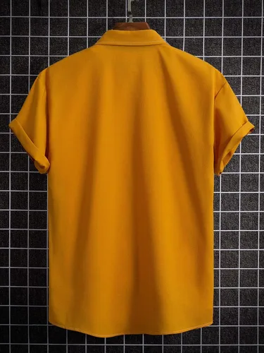 Vista 2 de SHENHE Camisa casual de manga corta con botones y cuello sólido con bolsillo para hombre