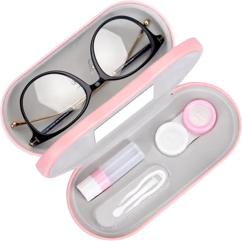 Vista 9 de Muf - Estuche portátil 2 en 1 para lentes y lentes de contacto, diseño de doble uso, a prueba de fugas, pinzas y botella con solución incluidas