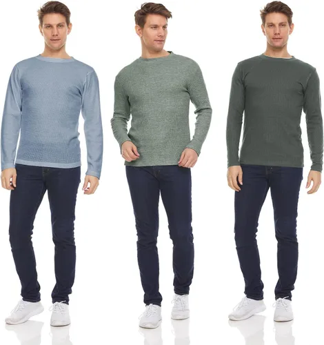 Vista 26 de DARESAY Paquete de 3: camiseta térmica de manga larga para hombre, camisetas de manga larga Henley & Crew para hombre, camisetas de manga larga