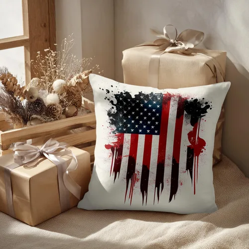 Vista 2 de Batmerry American Flag Ink Dot Throw Pillow Covers, Red Blue White Stars Abstract Decorative Pillow Covers Digital Printing Blended for Couch Sofa