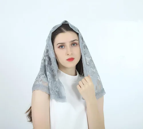 Vista 26 de Velo de mantilla de encaje suave y cómodo, 7 colores, estilo español, velo de encaje, cubierta de cabeza, forma de D