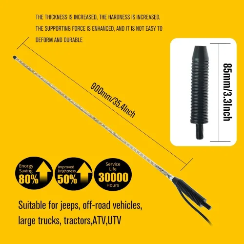 Vista 6 de 2 luces LED de látigo de 3.2 pies, luz LED estroboscópica automática de 270° para ATV UTV, con base de resorte, luces de látigo de antena