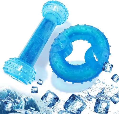 Vista 6 de Juguetes masticables para cachorros para dentición, paquete de 2 juguetes congelables para perros, dentición de cachorros, dispensación interactiva