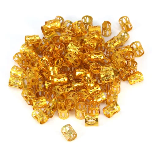 Vista 6 de 100 piezas de cuentas trenzadas de metal, nuevas cuentas de rastas coloridas, anillos trenzados para el cabello, clips para cerraduras de temor