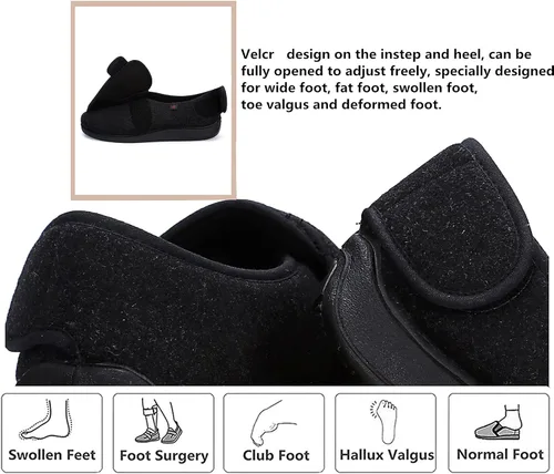 Vista 4 de JIONS - Zapatos extra anchos con velcro ajustable para hombre y mujer, para pies hinchados, pies diabéticos y con edemas, botas pantuflas unisex