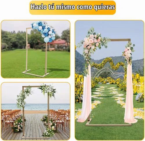 Vista 5 de Soporte de Arco de Boda Cuadrado de 7 Pies para Fondo, Arco de Boda de Madera Cenador de Jardín, Arcos de Boda para Ceremonia, Boda, Cumpleaños