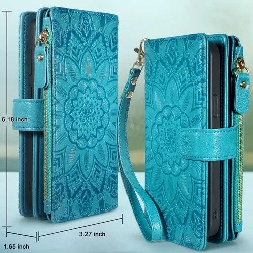 Vista 2 de Harryshell Cartera de cuero con cremallera magnética desmontable con bolsillo para efectivo con ranuras para tarjetas, correa de muñeca para iPhone