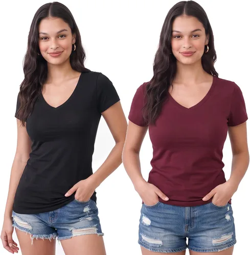 Vista 87 de Emmalise Camiseta de manga corta para mujer, cuello en V, tallas junior y plus