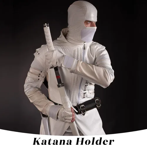 Vista 4 de Jecery 2 piezas de soporte de espada katana anime cuero Cosplay accesorios funda cinturón funda ajustable cinturón dos hebillas