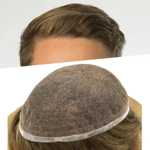 Vista 15 de Completo suizo encaje tupé para hombres pieza de pelo real sistema de reemplazo de cabello humano para hombres Toupee Hairpieces para hombres 7x9